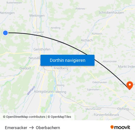 Emersacker to Oberbachern map