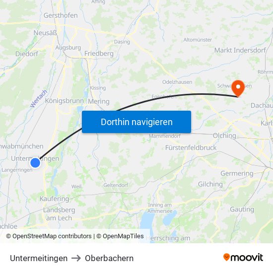 Untermeitingen to Oberbachern map