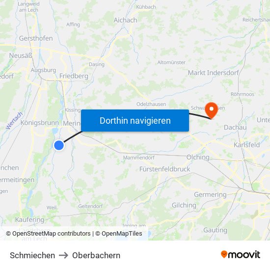 Schmiechen to Oberbachern map