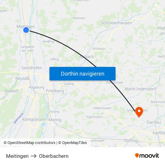 Meitingen to Oberbachern map