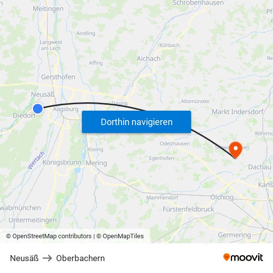 Neusäß to Oberbachern map