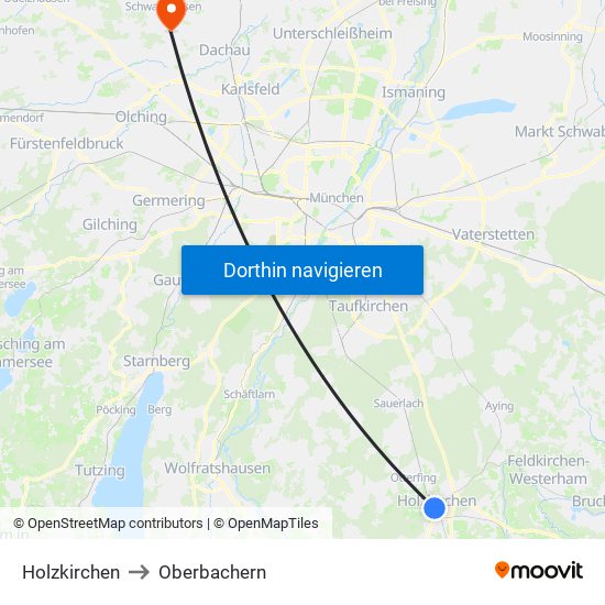Holzkirchen to Oberbachern map