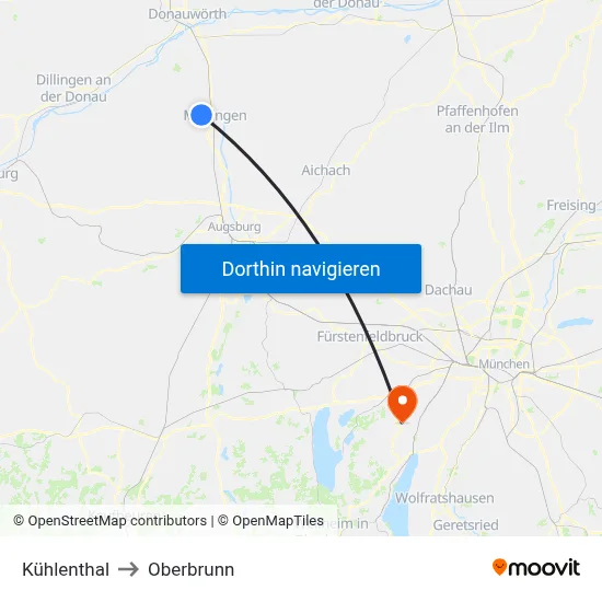 Kühlenthal to Oberbrunn map