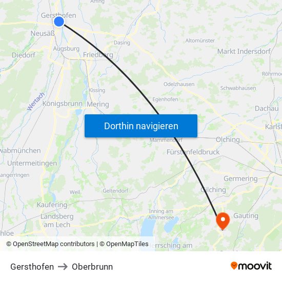 Gersthofen to Oberbrunn map