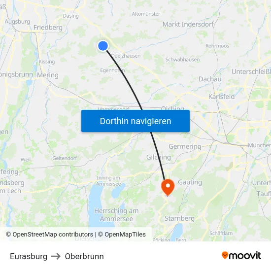 Eurasburg to Oberbrunn map