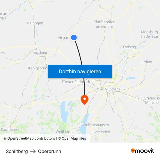 Schiltberg to Oberbrunn map