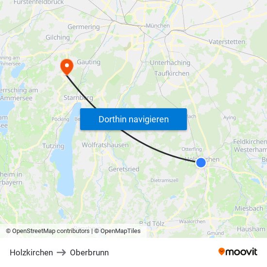 Holzkirchen to Oberbrunn map