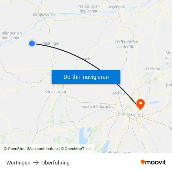 Wertingen to Oberföhring map