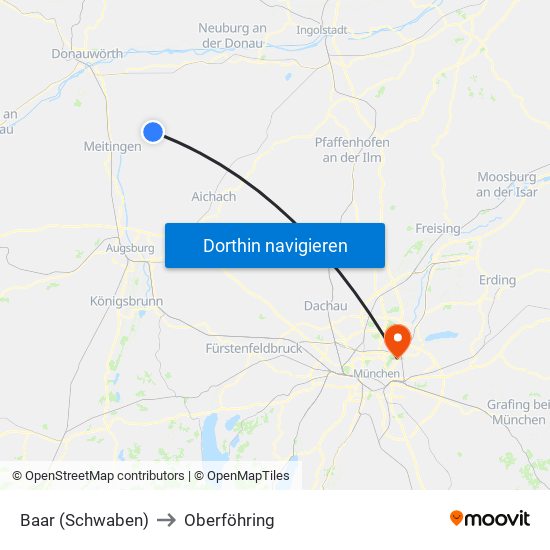 Baar (Schwaben) to Oberföhring map