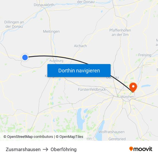 Zusmarshausen to Oberföhring map