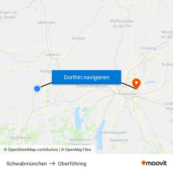 Schwabmünchen to Oberföhring map