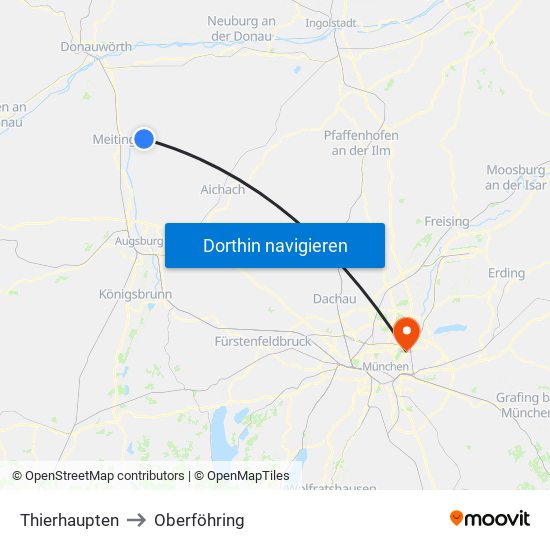 Thierhaupten to Oberföhring map