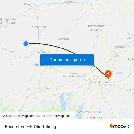 Bonstetten to Oberföhring map