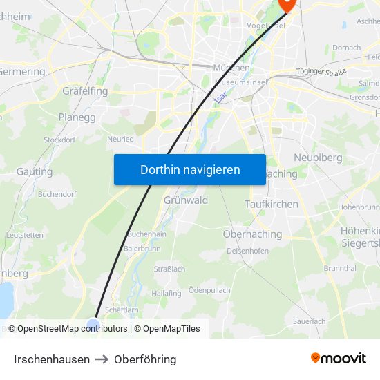 Irschenhausen to Oberföhring map