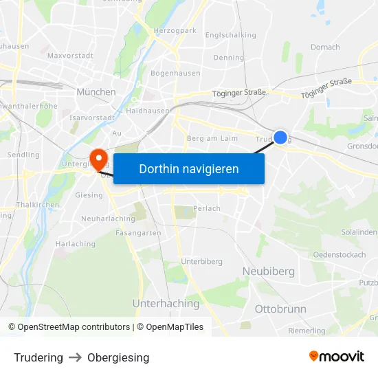 Trudering to Obergiesing map