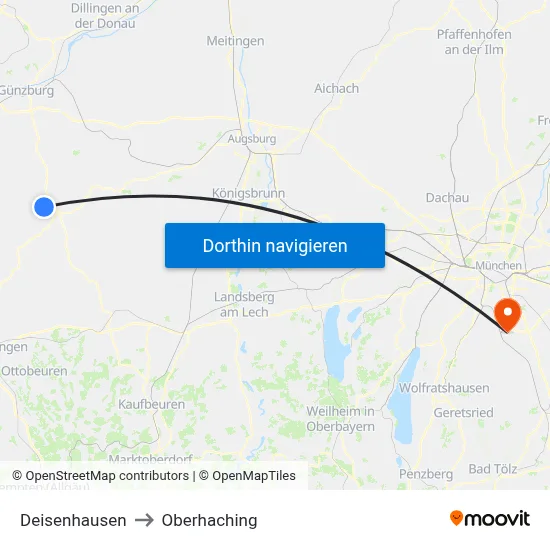 Deisenhausen to Oberhaching map
