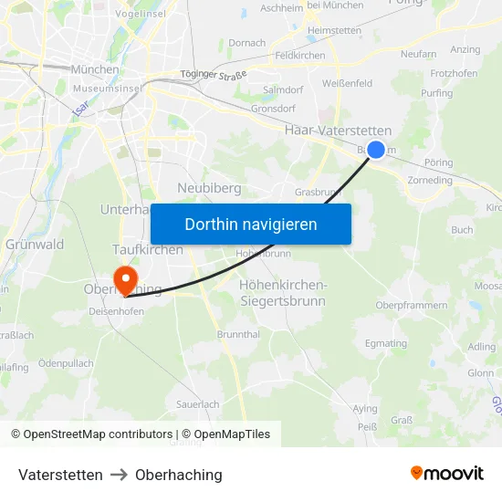 Vaterstetten to Oberhaching map