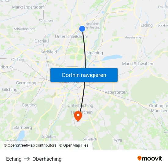 Eching to Oberhaching map