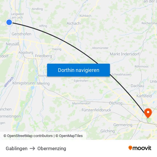 Gablingen to Obermenzing map