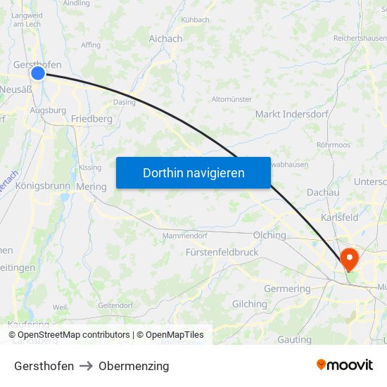 Gersthofen to Obermenzing map