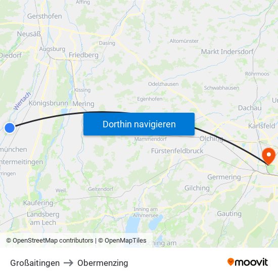 Großaitingen to Obermenzing map