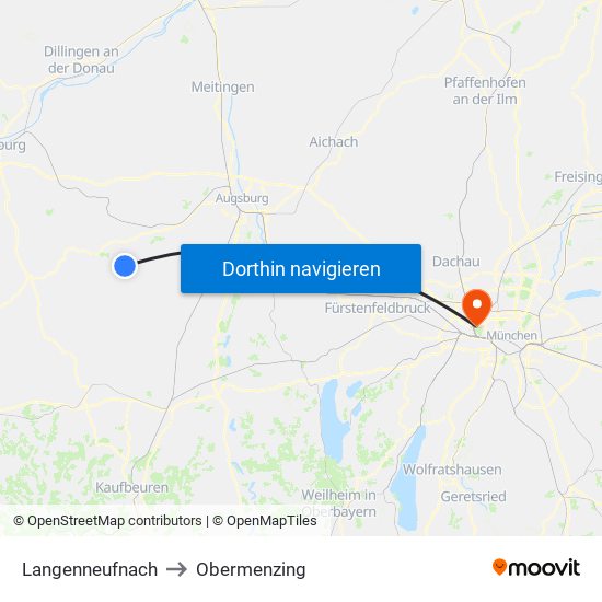 Langenneufnach to Obermenzing map