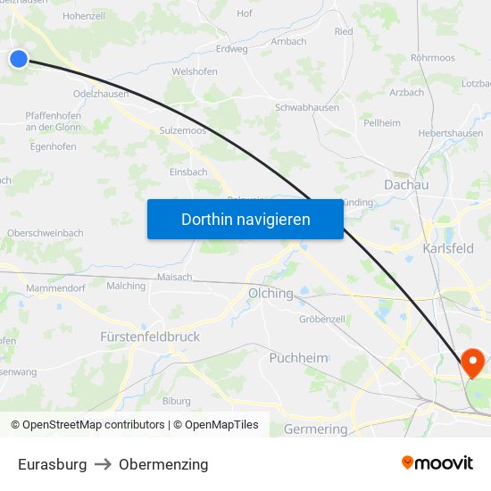 Eurasburg to Obermenzing map