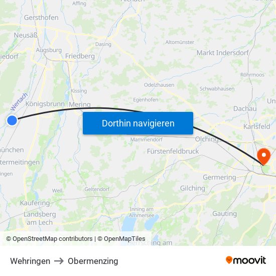 Wehringen to Obermenzing map