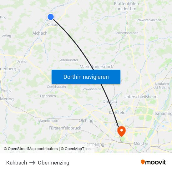 Kühbach to Obermenzing map