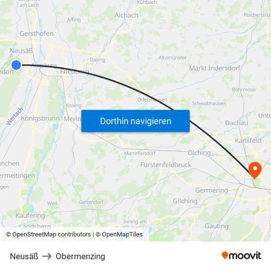 Neusäß to Obermenzing map