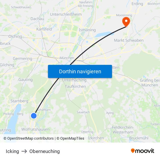 Icking to Oberneuching map