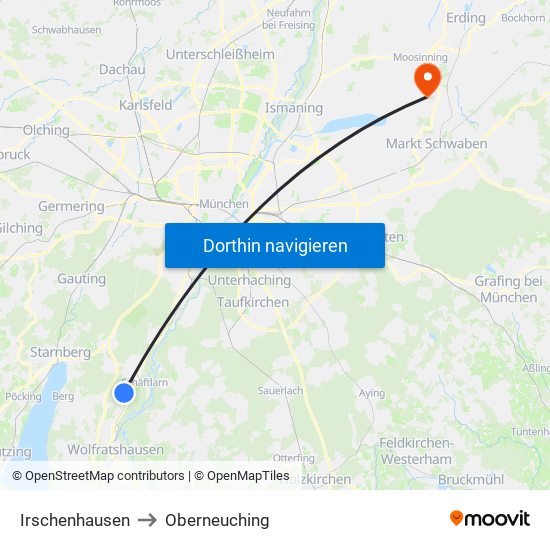 Irschenhausen to Oberneuching map