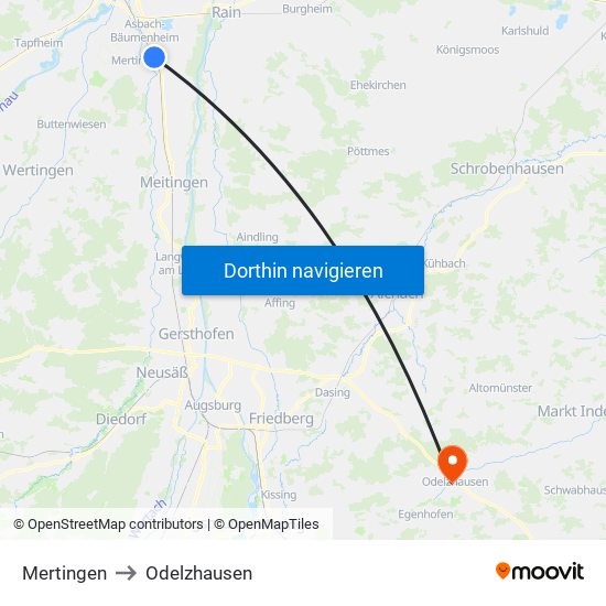 Mertingen to Odelzhausen map