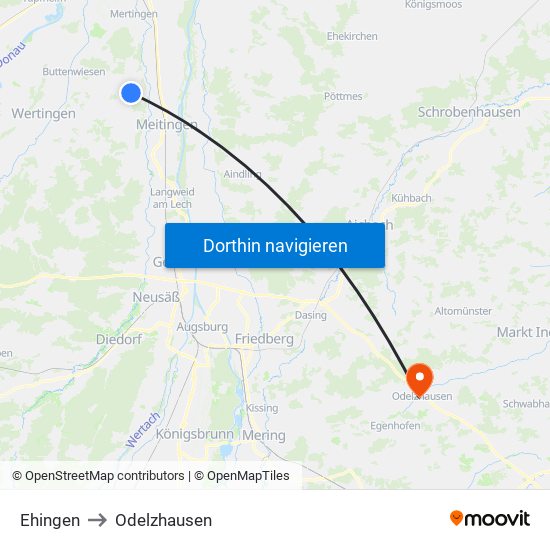Ehingen to Odelzhausen map