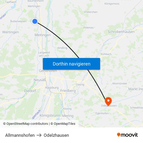 Allmannshofen to Odelzhausen map