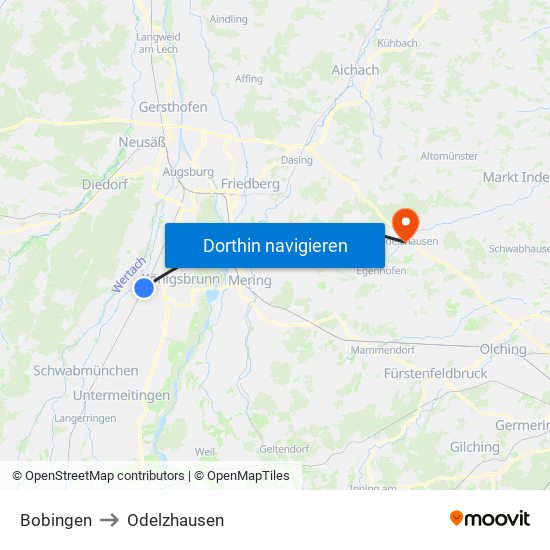 Bobingen to Odelzhausen map