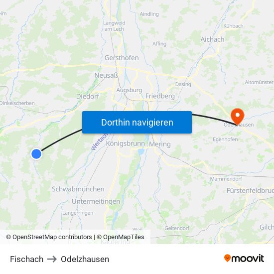 Fischach to Odelzhausen map