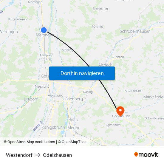 Westendorf to Odelzhausen map