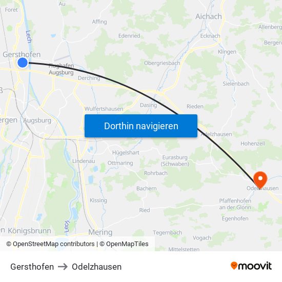Gersthofen to Odelzhausen map