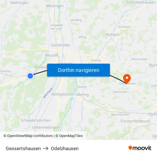 Gessertshausen to Odelzhausen map