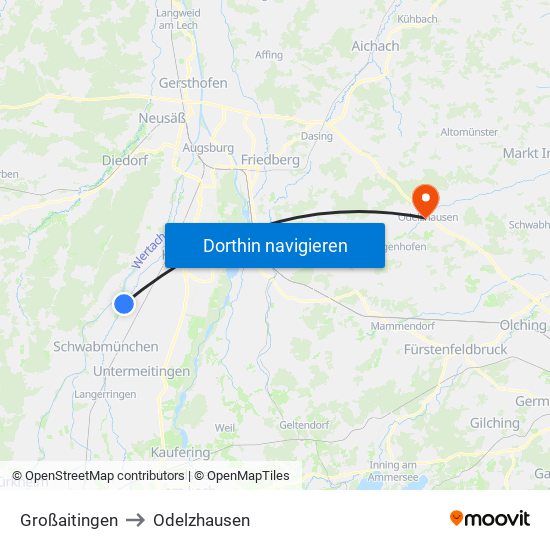 Großaitingen to Odelzhausen map