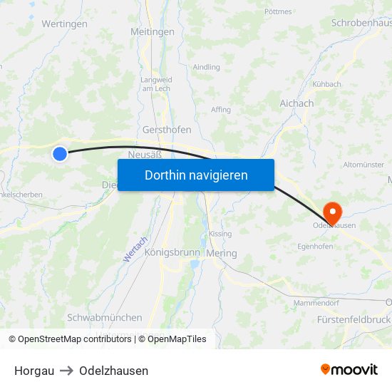 Horgau to Odelzhausen map