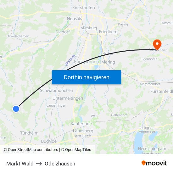 Markt Wald to Odelzhausen map