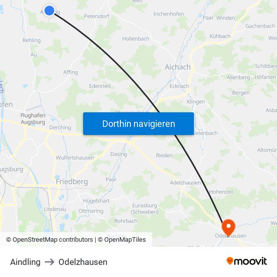 Aindling to Odelzhausen map