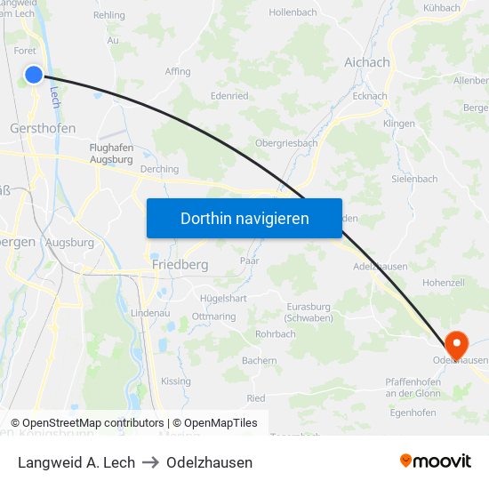 Langweid A. Lech to Odelzhausen map