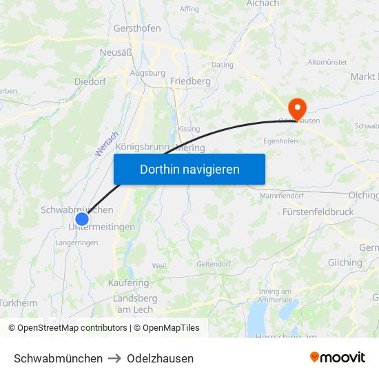 Schwabmünchen to Odelzhausen map
