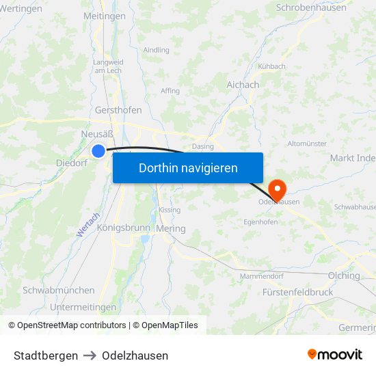 Stadtbergen to Odelzhausen map