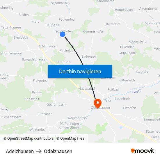 Adelzhausen to Odelzhausen map