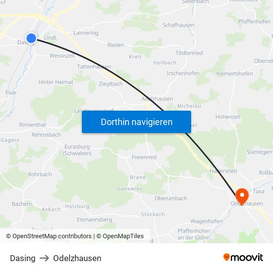 Dasing to Odelzhausen map