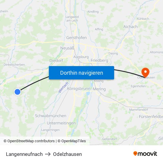 Langenneufnach to Odelzhausen map